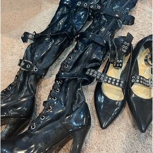 Lot of 2 demonia thigh high boots and flats